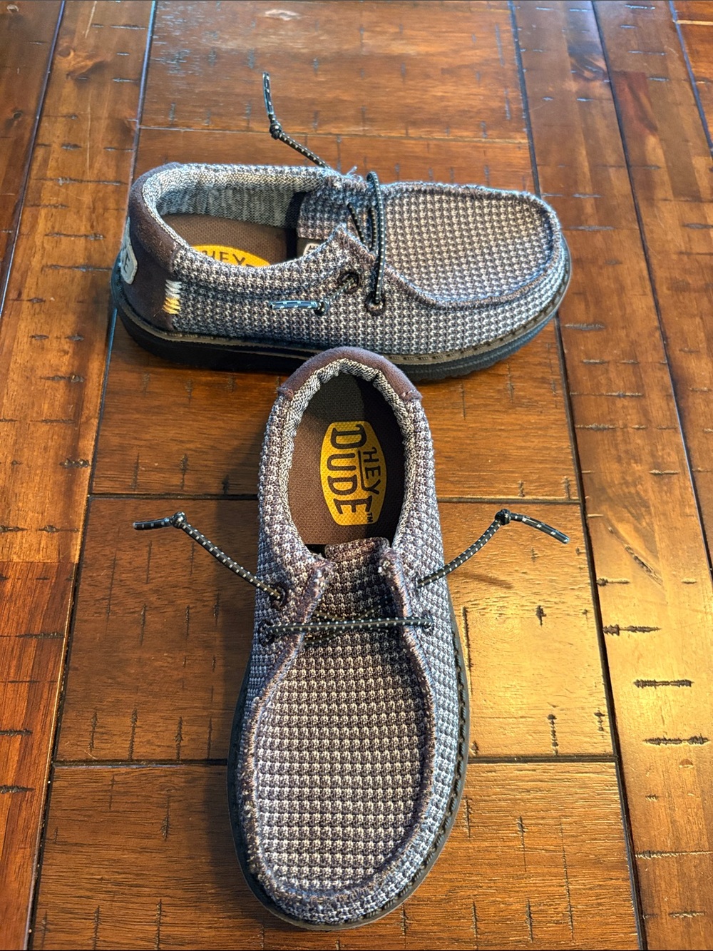 Hey Dude Casual Knit Boat Shoes - Gray and Brown - Little Kid’s Sz 12